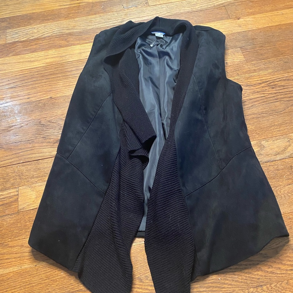Christopher & Banks Black Faux Suede Knit Trim Open Front Vest Size S - Picture 4 of 8